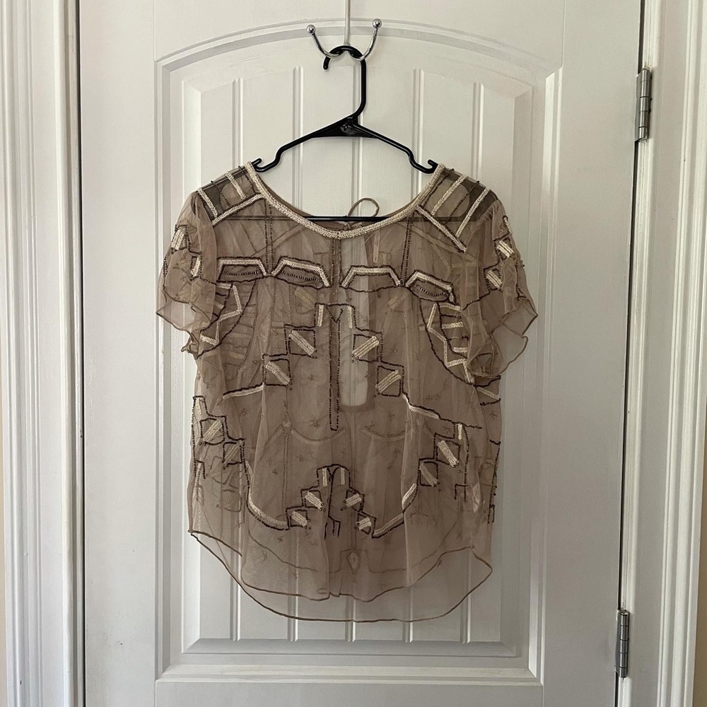 Free People Mesh Beaded Top